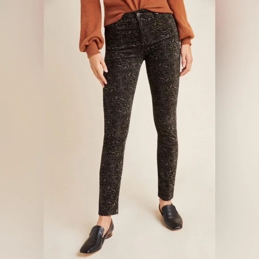ANTHROPOLOGIE AG Adriano Goldschmied Velvet Paisley High Rise Stevie Ankle Pants